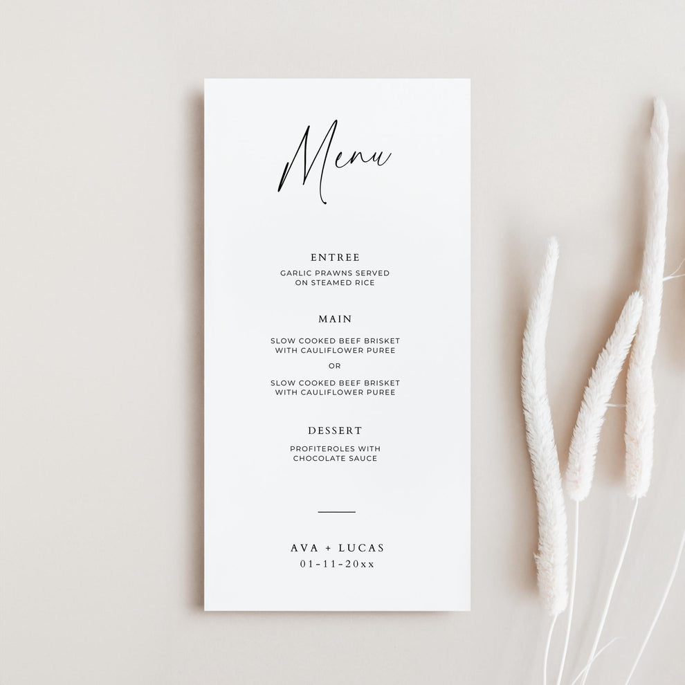 Dinner Menu Card Template – Amber & Rose Creative Studios