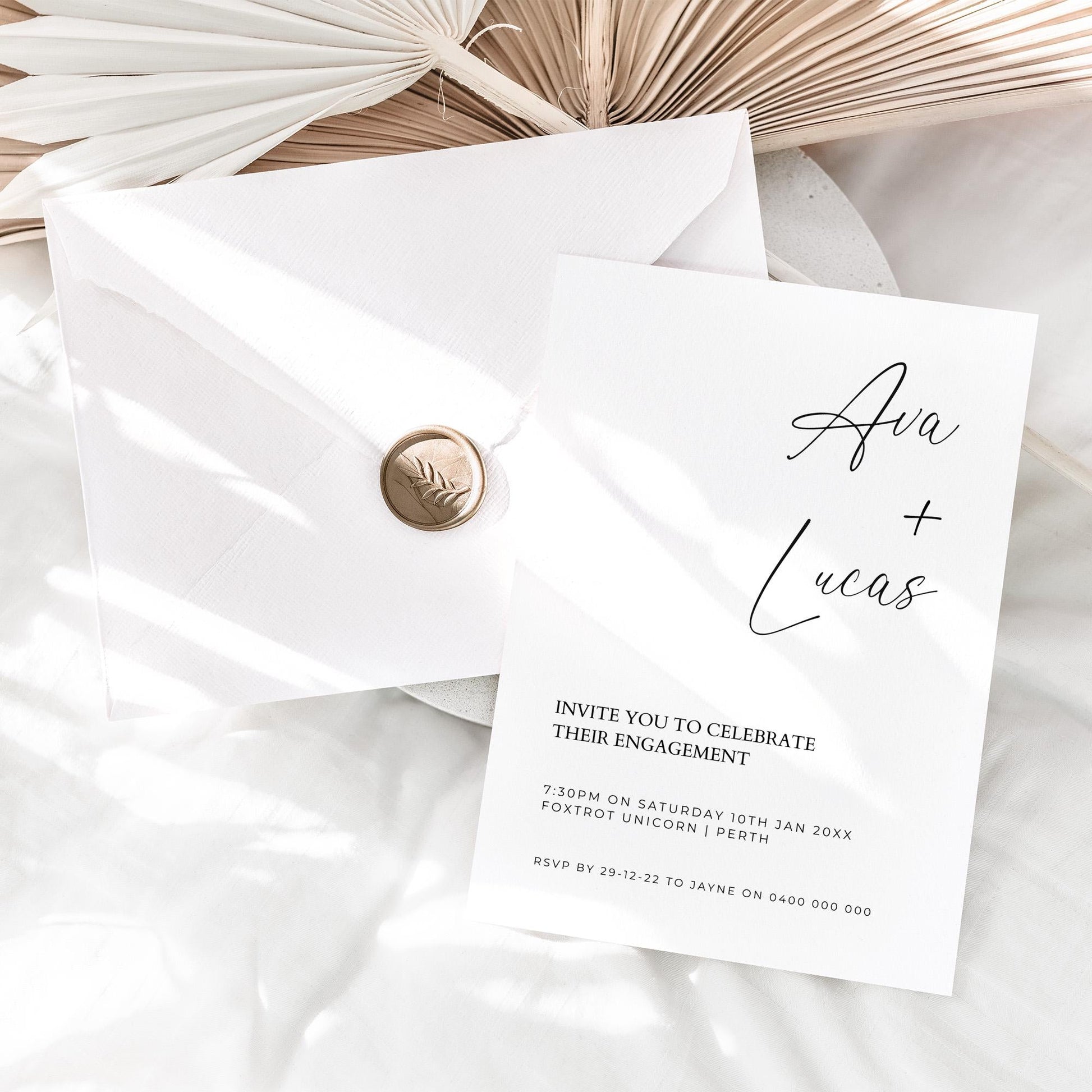Engagement Party Invitation Template, Elegant We’re Engaged Invites, Modern Minimalist Customizable and Printable Engagement Invite