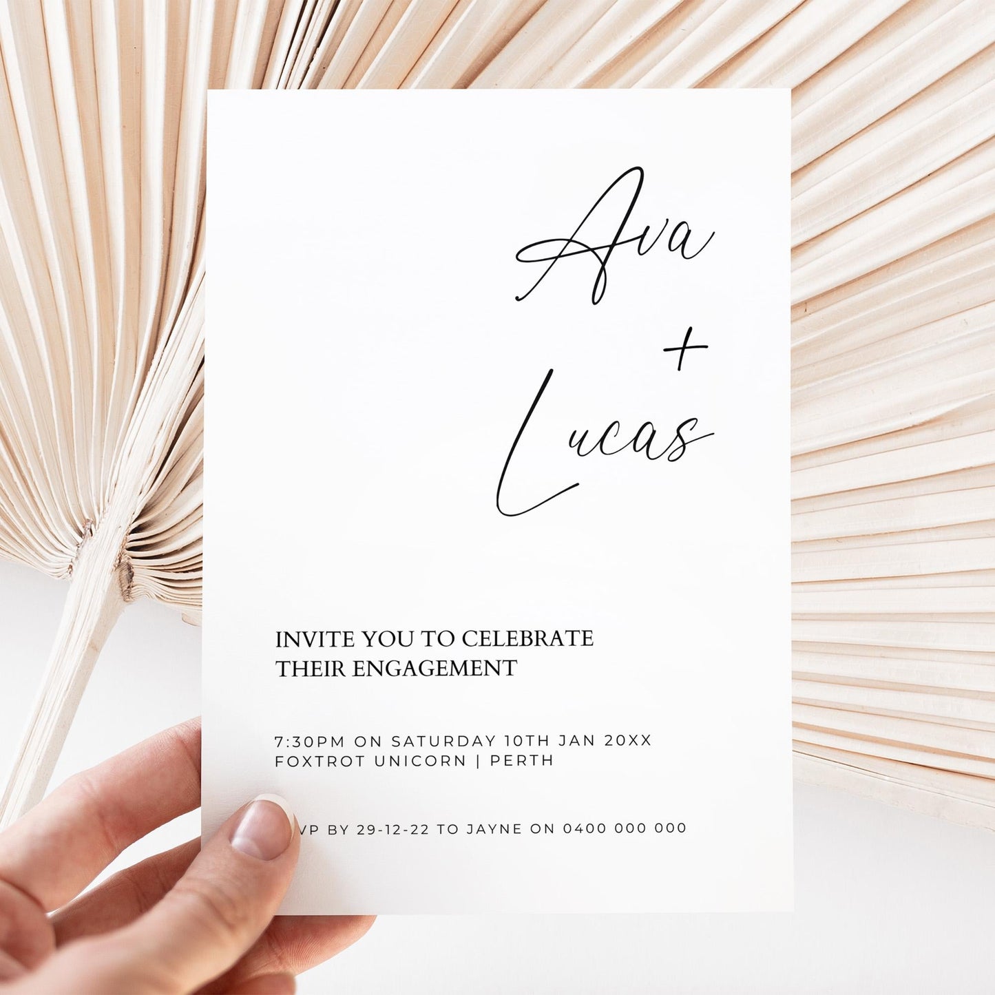 Engagement Party Invitation Template, Elegant We’re Engaged Invites, Modern Minimalist Customizable and Printable Engagement Invite