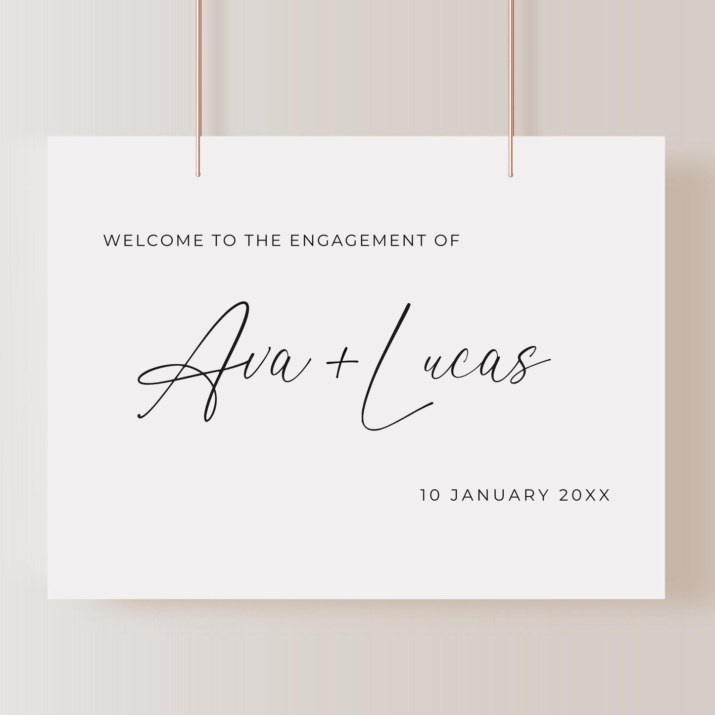 Engagement Welcome Sign Template, Horizontal Minimalist Welcome To Our Engagement Party Sign, Modern DIY Printable Poster Board Signage