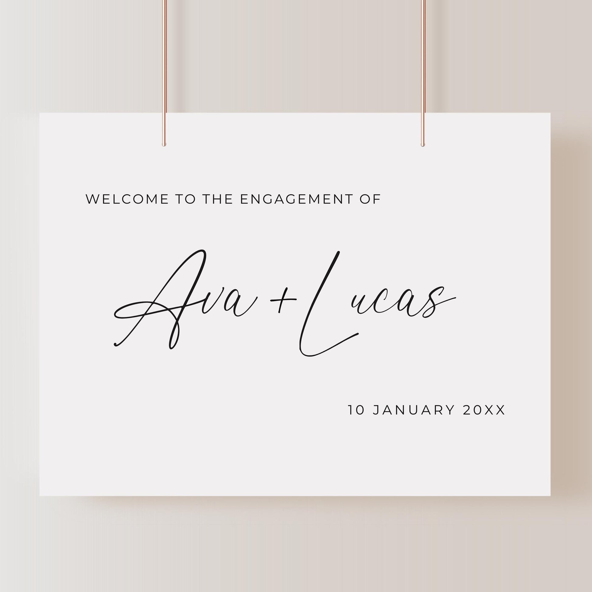 Engagement Welcome Sign Template, Horizontal Minimalist Welcome To Our Engagement Party Sign, Modern DIY Printable Poster Board Signage