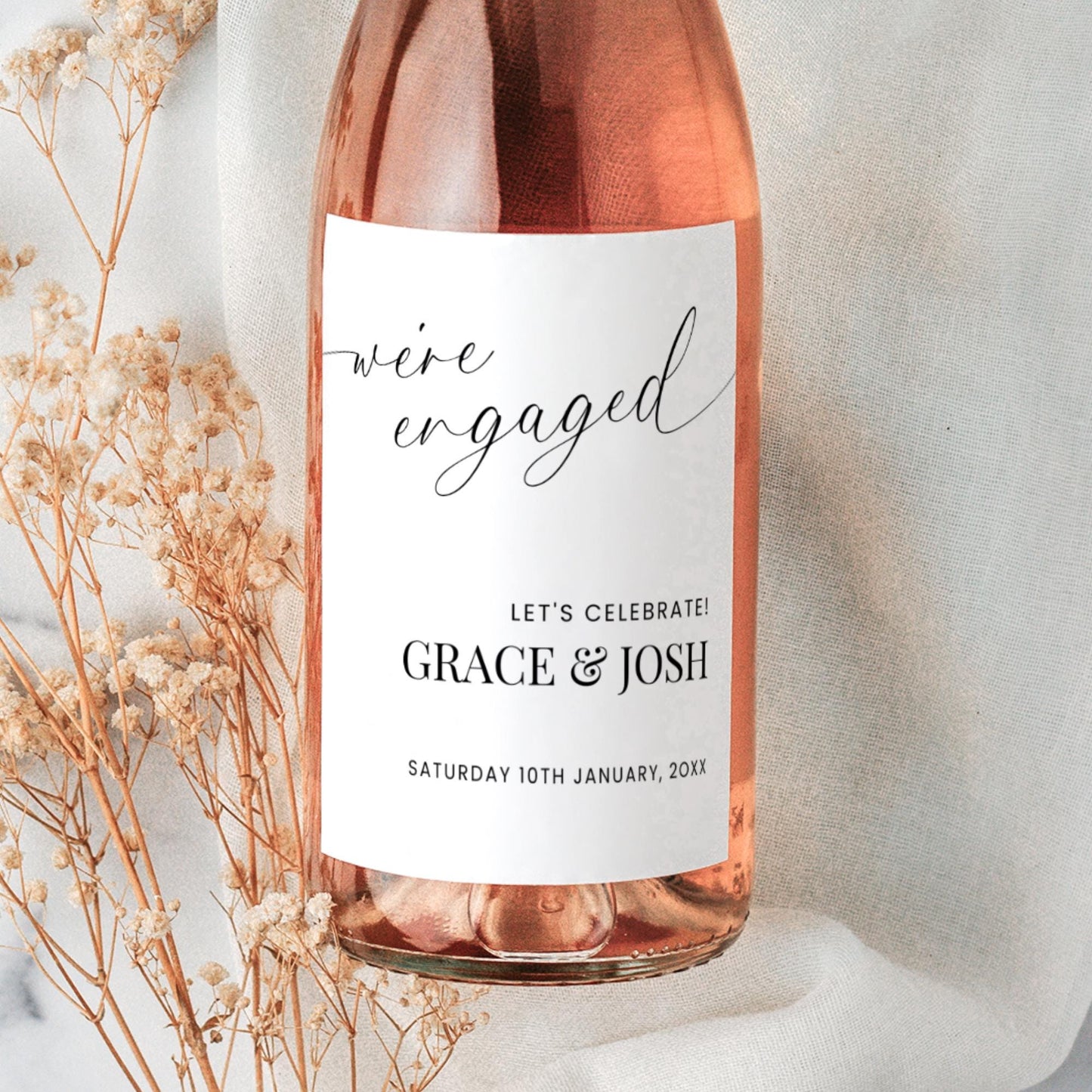 Minimal Modern Engagement Wine Bottle Label Template