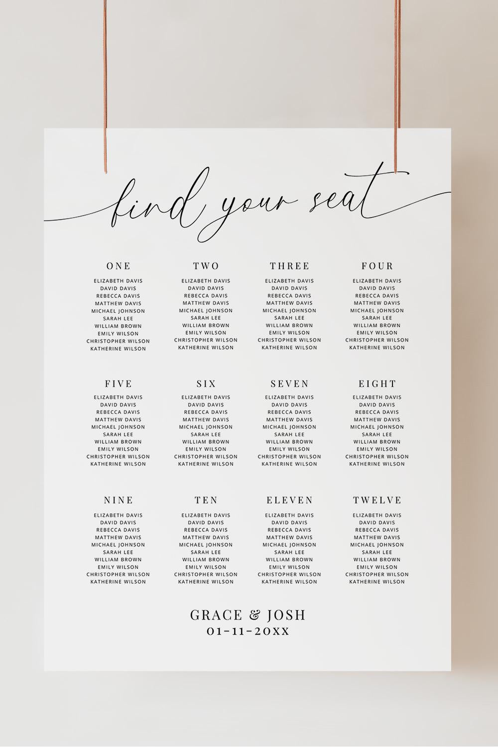 Table Seating Chart By Table Number Template