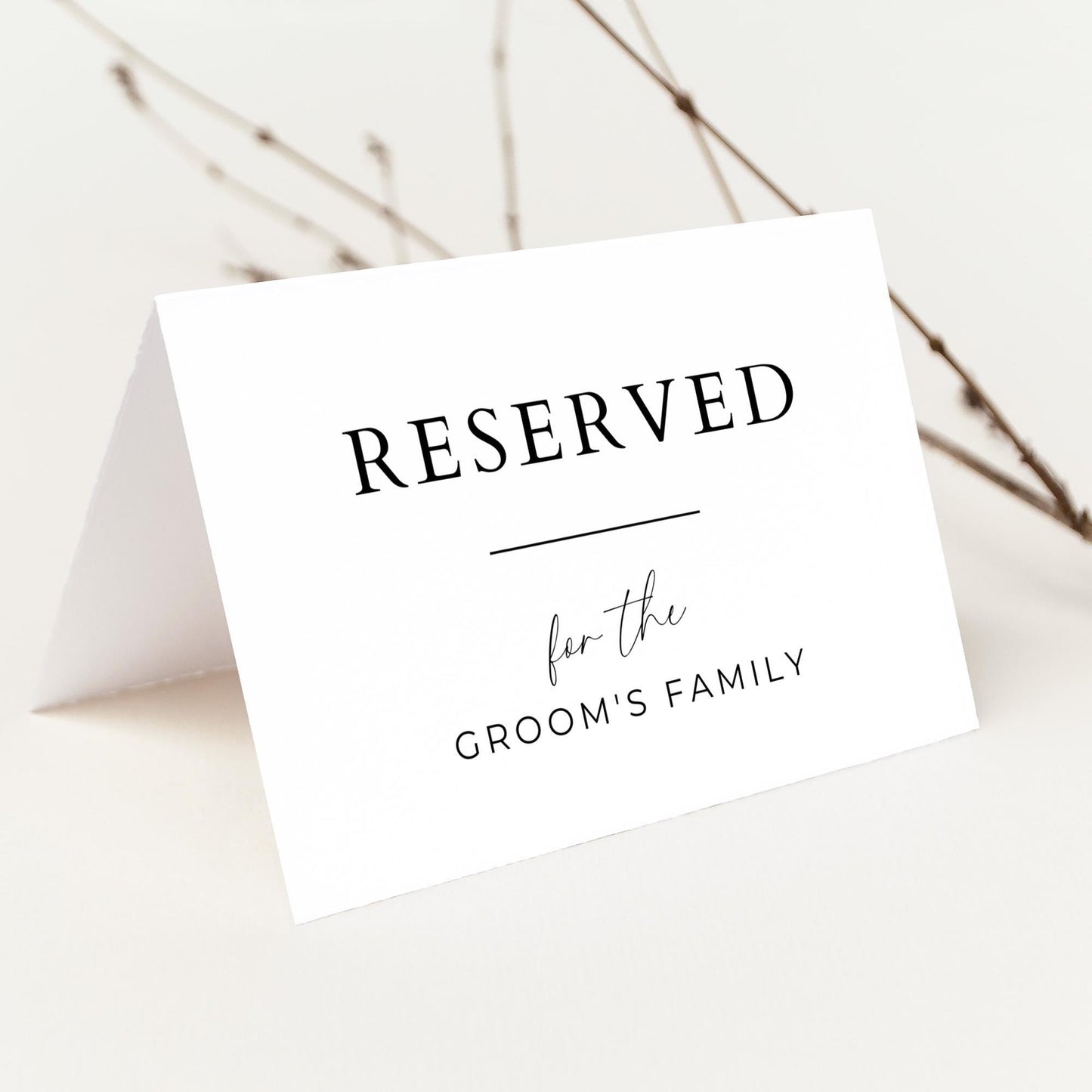 Reserved Seat Sign for Wedding, Minimalist Folded Reserved Tent Card, Modern Table or Chair Reservation Signage, Reserved for Family Cards