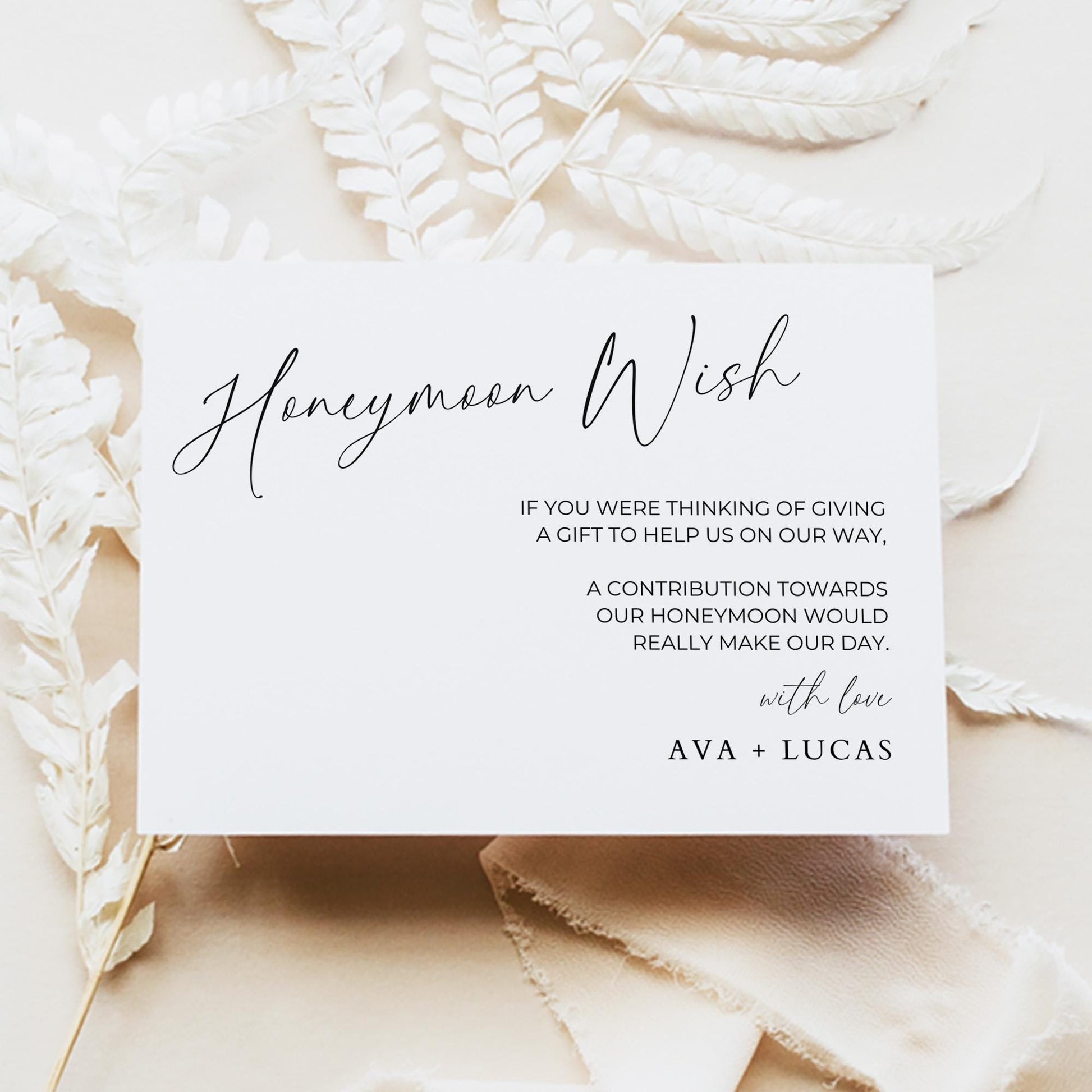 Honeymoon Fund Card Insert Template, Modern Minimalist Wedding Invitation Enclosure, Honeymoon Fund Wording Ideas, Monetary Gift Note