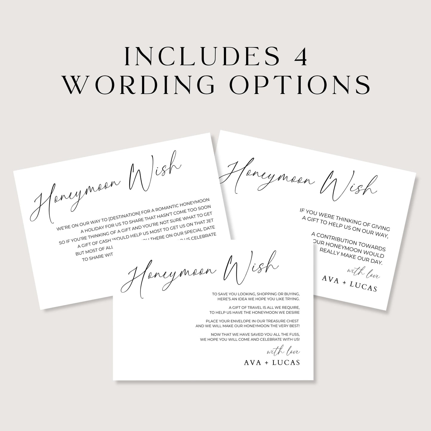 Honeymoon Fund Card Insert Template, Modern Minimalist Wedding Invitation Enclosure, Honeymoon Fund Wording Ideas, Monetary Gift Note