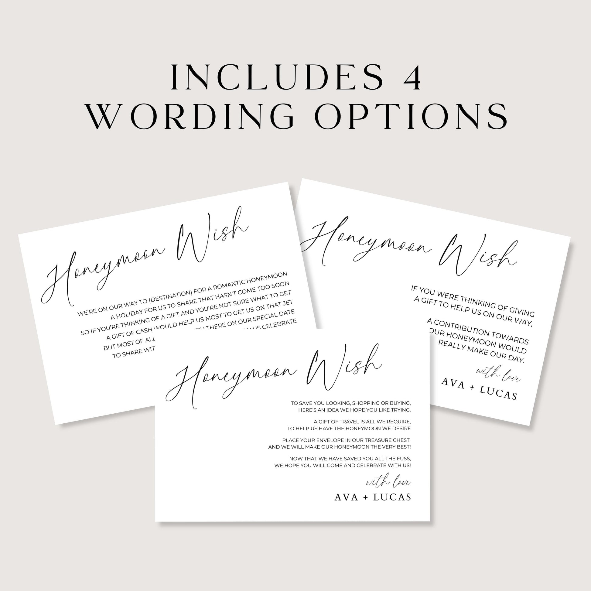 Honeymoon Fund Card Insert Template, Modern Minimalist Wedding Invitation Enclosure, Honeymoon Fund Wording Ideas, Monetary Gift Note