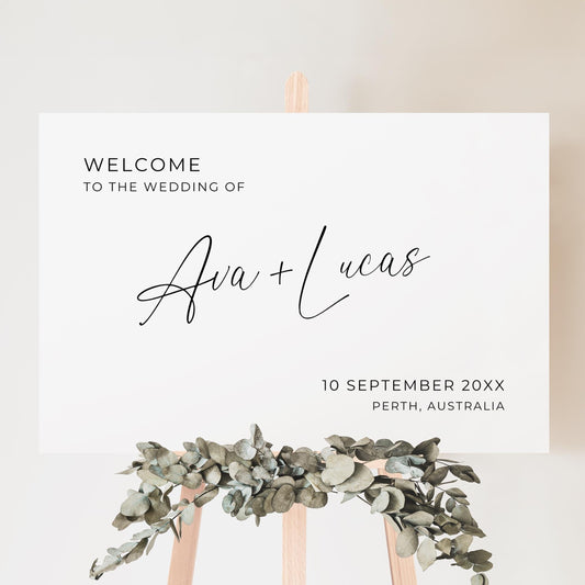 Horizontal Wedding Welcome Sign Template, Modern Minimalist Welcome To The Wedding Of Signage, Customizable Printable Poster Board Sign