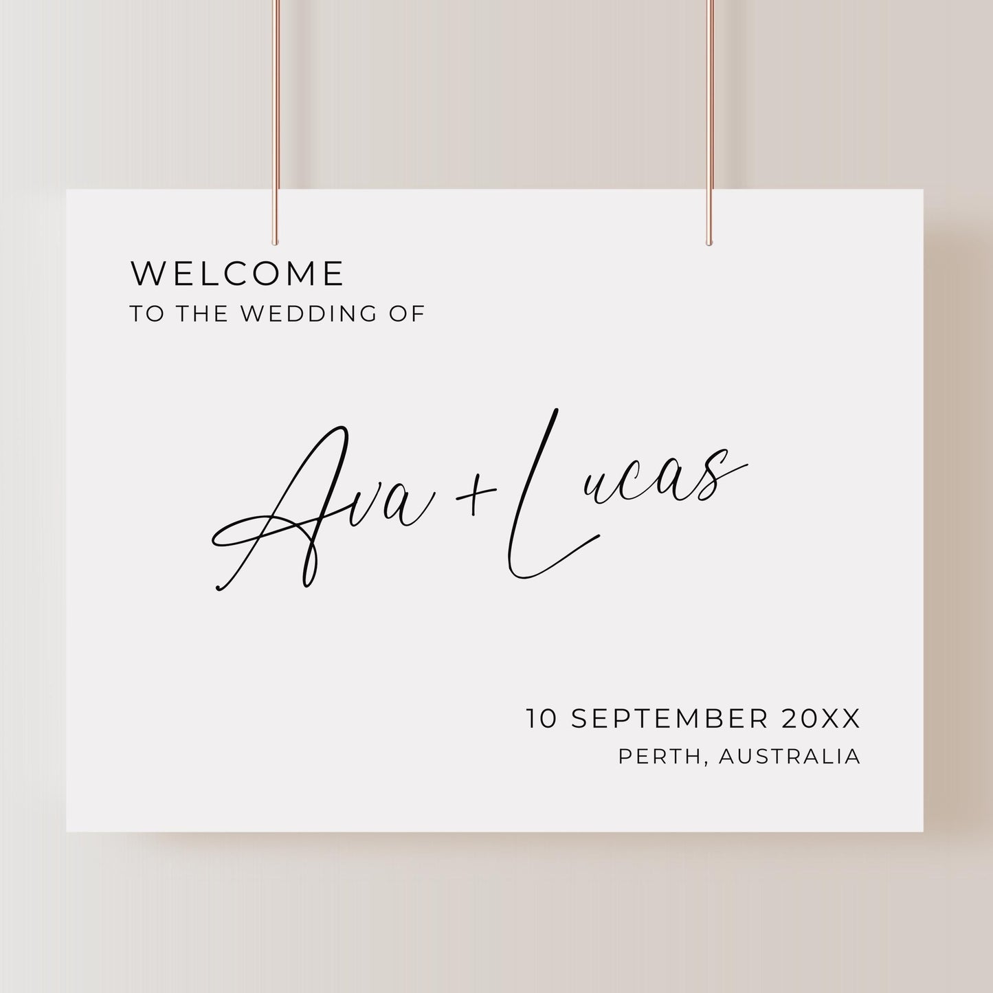 Horizontal Wedding Welcome Sign Template, Modern Minimalist Welcome To The Wedding Of Signage, Customizable Printable Poster Board Sign