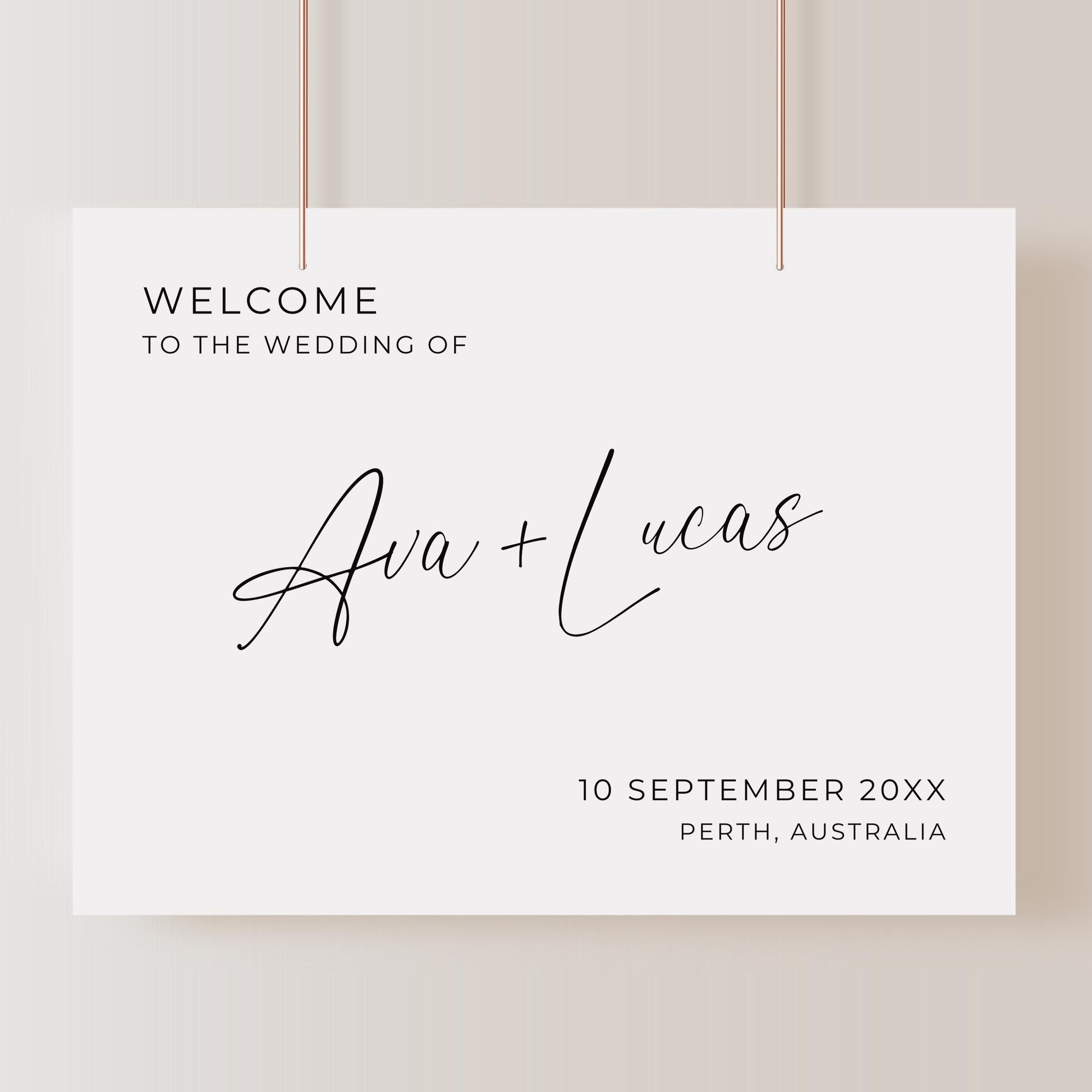 Horizontal Wedding Welcome Sign Template, Modern Minimalist Welcome To The Wedding Of Signage, Customizable Printable Poster Board Sign