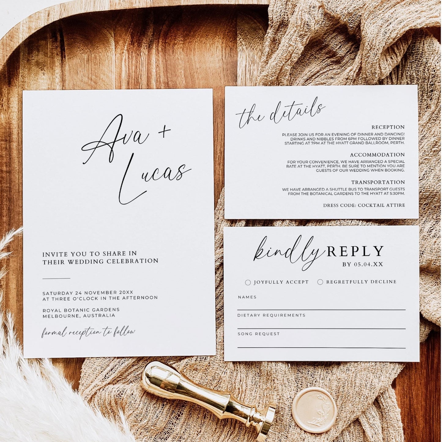 Invitation Suite with RSVP and Details Card, Minimalist Wedding QR Code Invite Template, Customizable DIY Printable Wedding Stationery Set