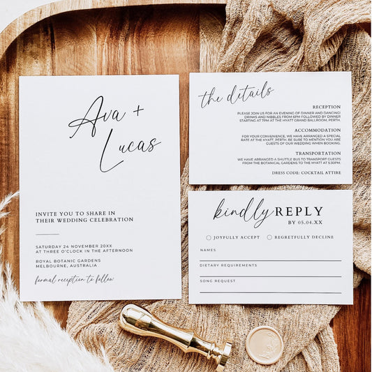 Invitation Suite with RSVP and Details Card, Minimalist Wedding QR Code Invite Template, Customizable DIY Printable Wedding Stationery Set