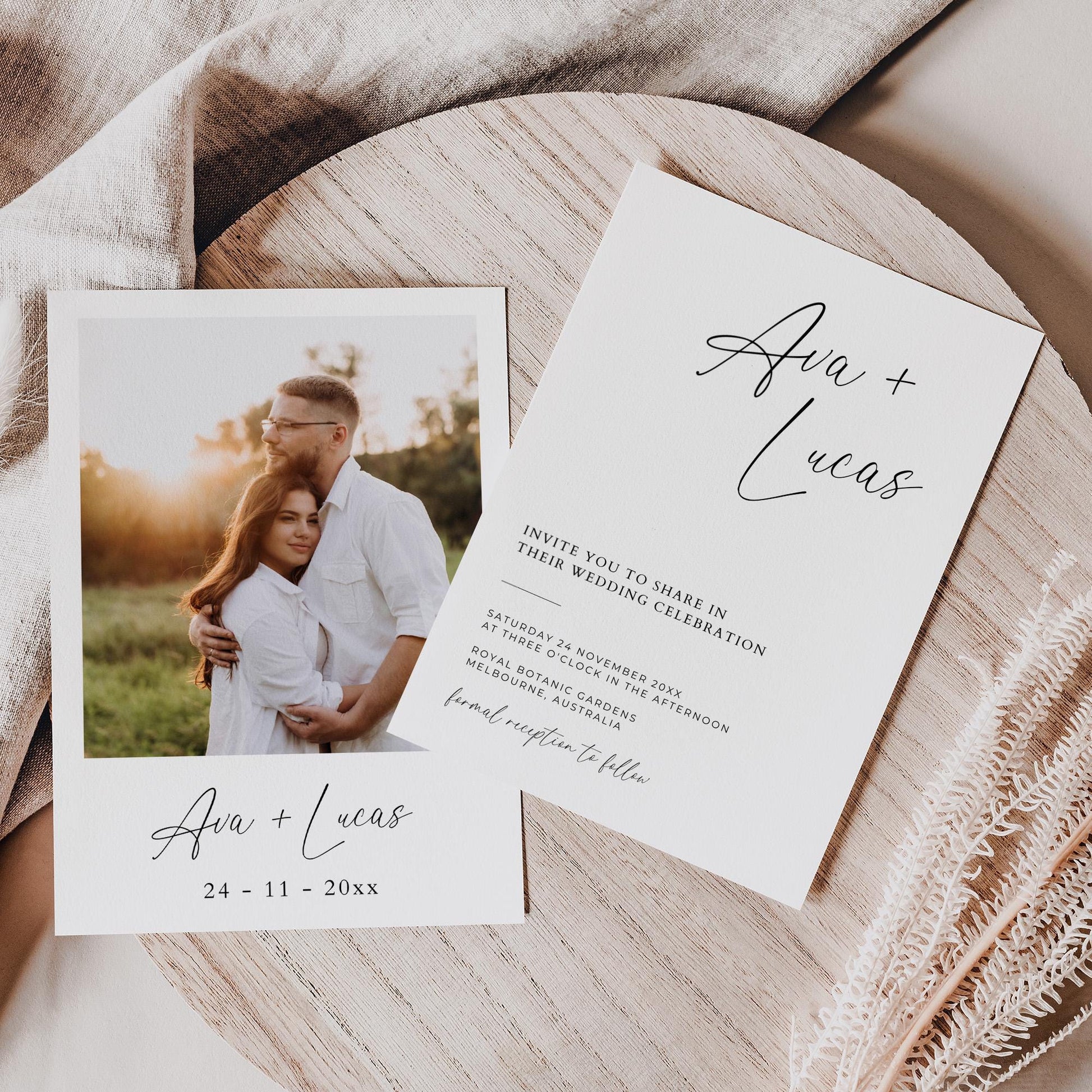 Invitation Suite with RSVP and Details Card, Minimalist Wedding QR Code Invite Template, Customizable DIY Printable Wedding Stationery Set