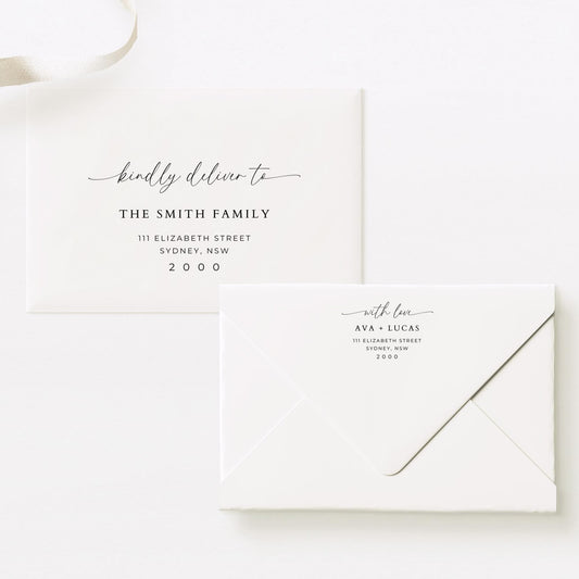 Kindly Deliver To Wedding Envelope Address Template, Modern Minimal Calligraphy DIY Addressed Envelope Printing, A7 5x7 Printable Addressing