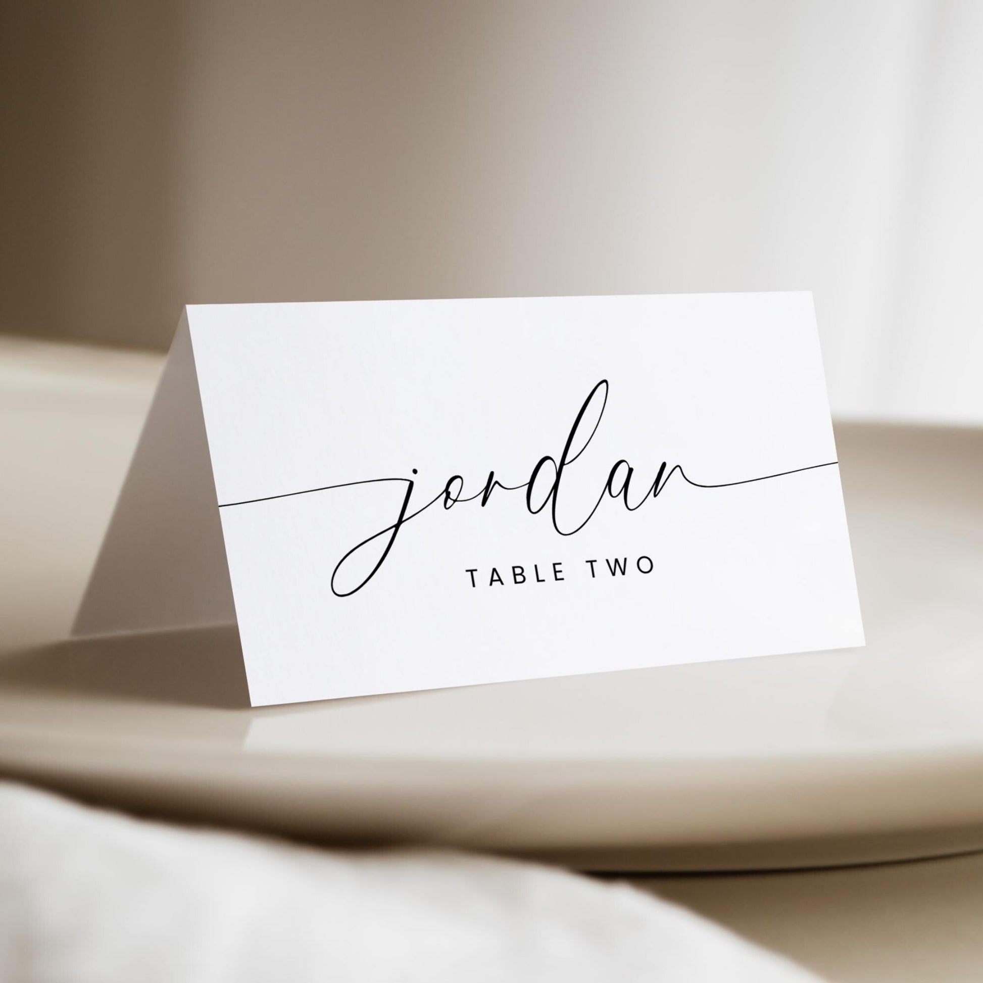 Name Place Card Template Elegant, Modern Flat and Folded Table Placecard, Simple Wedding Reception or Rehearsal Dinner Printable Placecards
