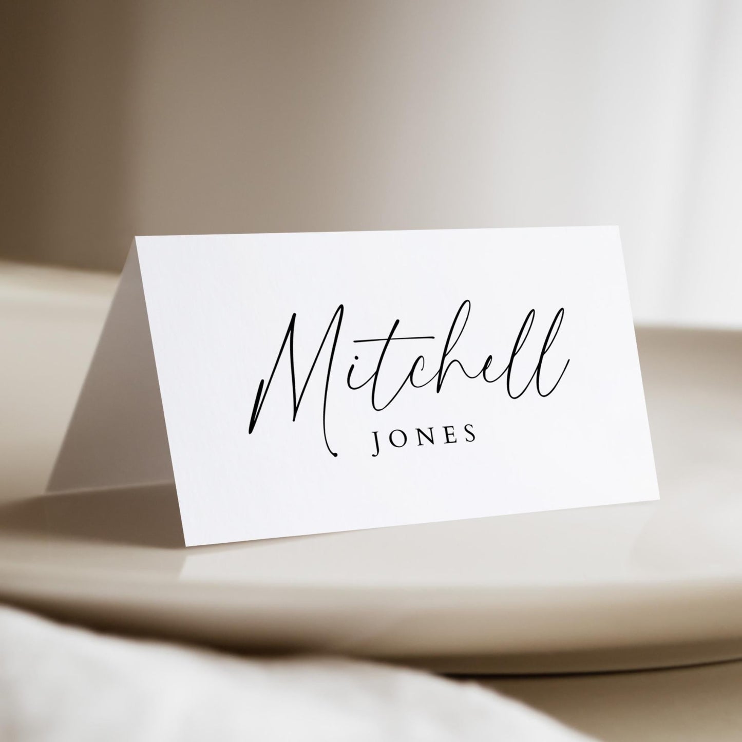 Name Place Card Template, Modern Minimalist Flat or Folded Table Placecards, Simple Wedding Reception or Rehearsal Dinner Editable Placecard