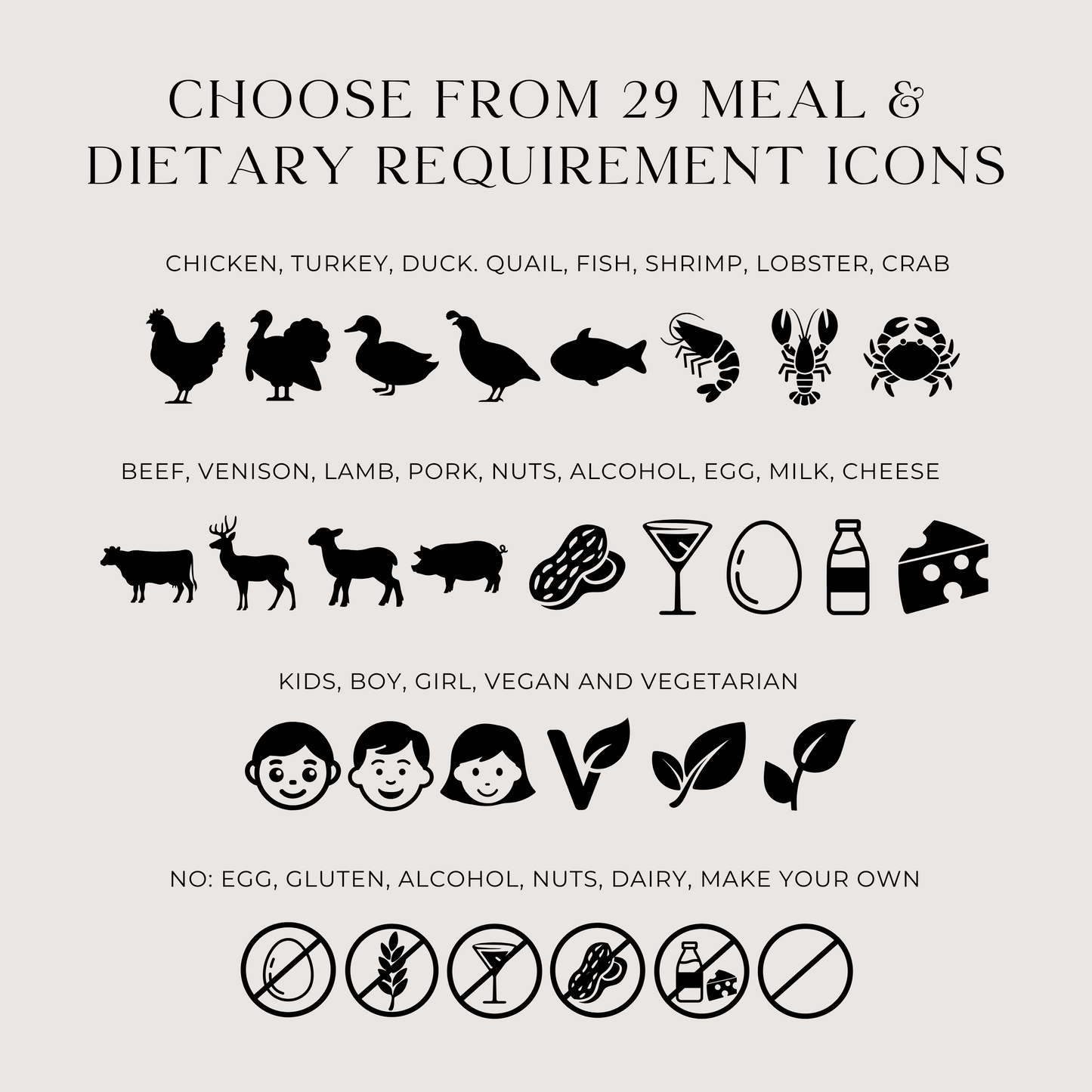 Name Place Card Template with Meal Choice Icons