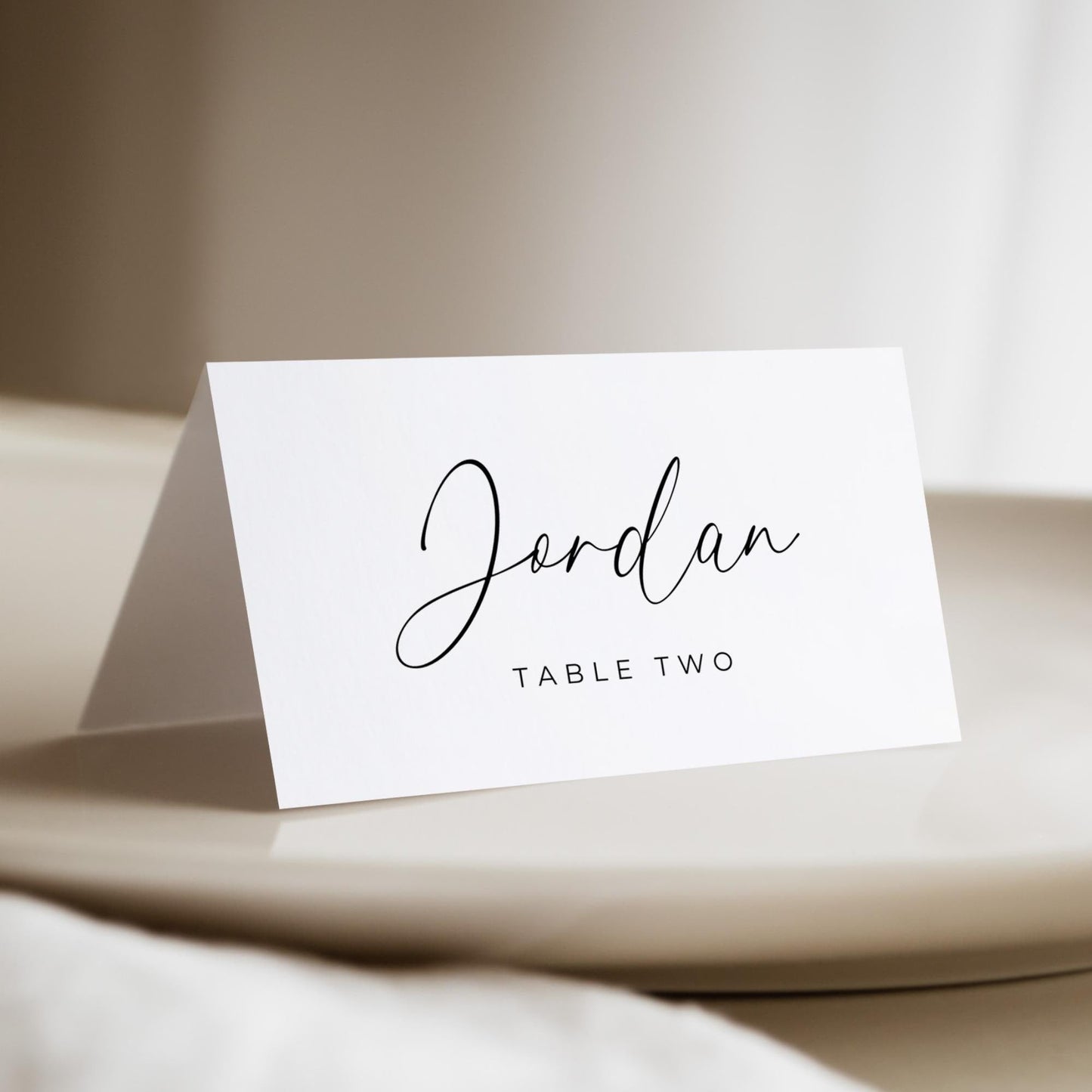 Name Place Card Template with Table Number, Minimalist Wedding Reception Flat & Folded Placecard, Simple Rehearsal Dinner Printable Name Tag
