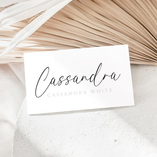 Name Place Cards Template, Modern Minimalist Folded Editable Table Placecards, Simple Wedding Reception or Rehearsal Dinner Flat Name Card