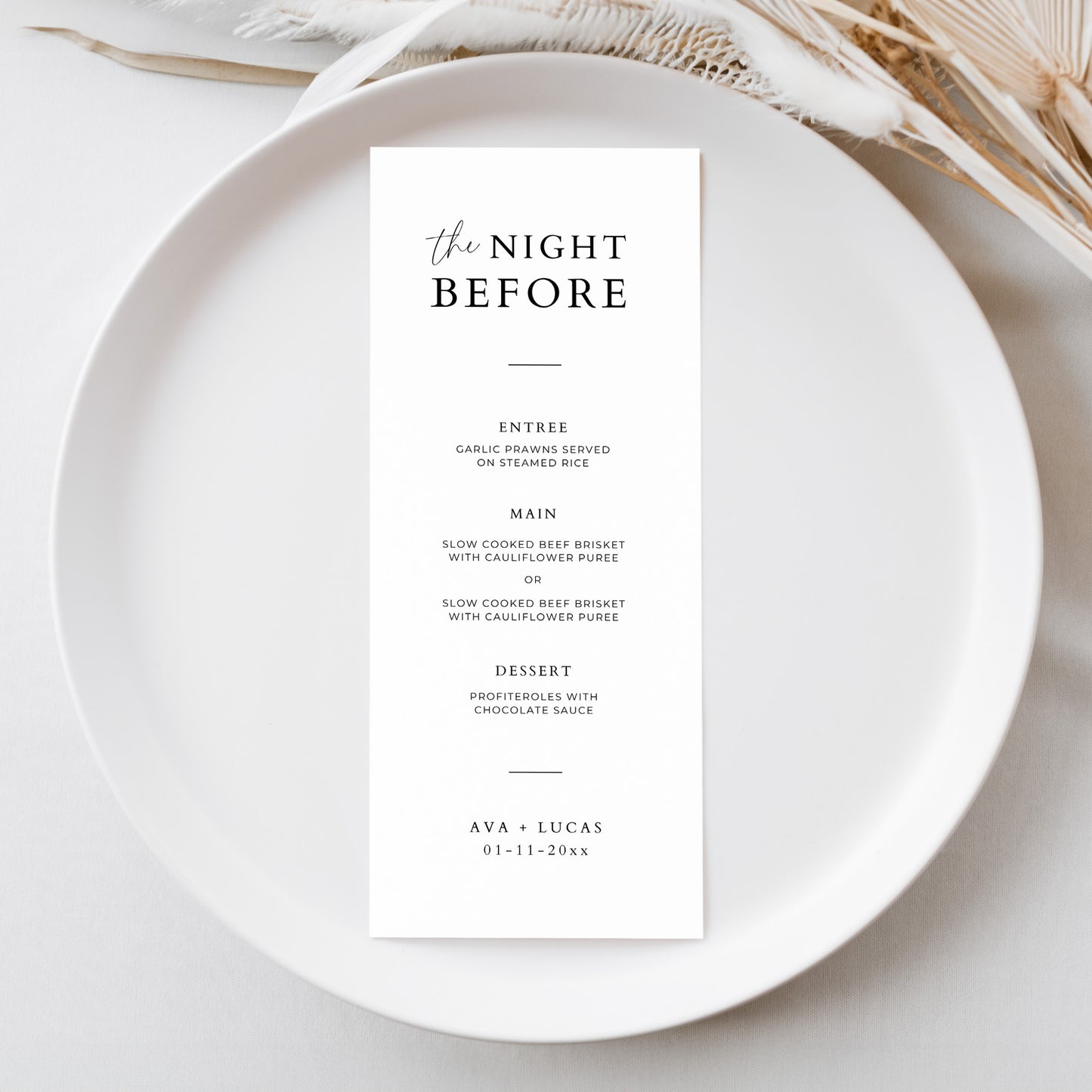 The Night Before Rehearsal Dinner Menu Template