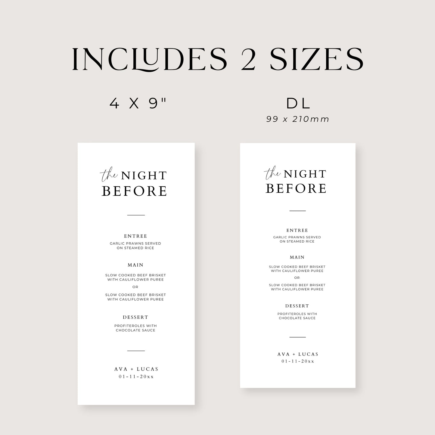 The Night Before Rehearsal Dinner Menu Template