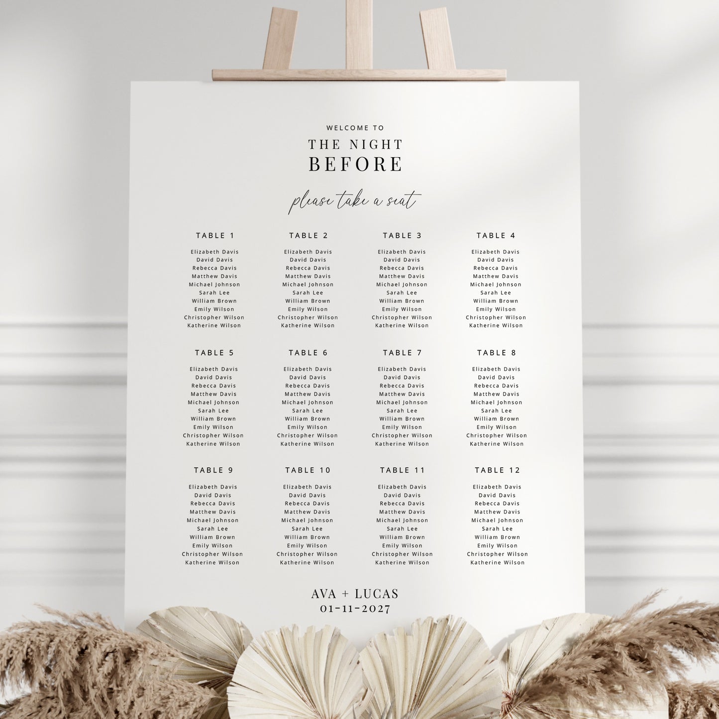 Night Before Rehearsal Dinner Table Seating Chart Foam Core Board