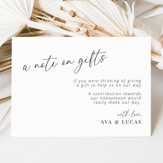 A Note On Gifts Honeymoon Fund Enclosure Card