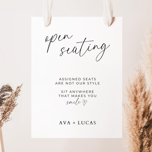 Open Seating Wedding Sign Template, Modern Minimalist Sit Anywhere Wedding Reception Signage, Customizable Printable Poster Board Sign