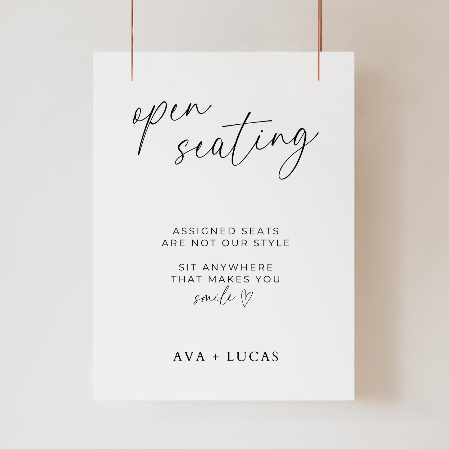 Open Seating Wedding Sign Template, Modern Minimalist Sit Anywhere Wedding Reception Signage, Customizable Printable Poster Board Sign
