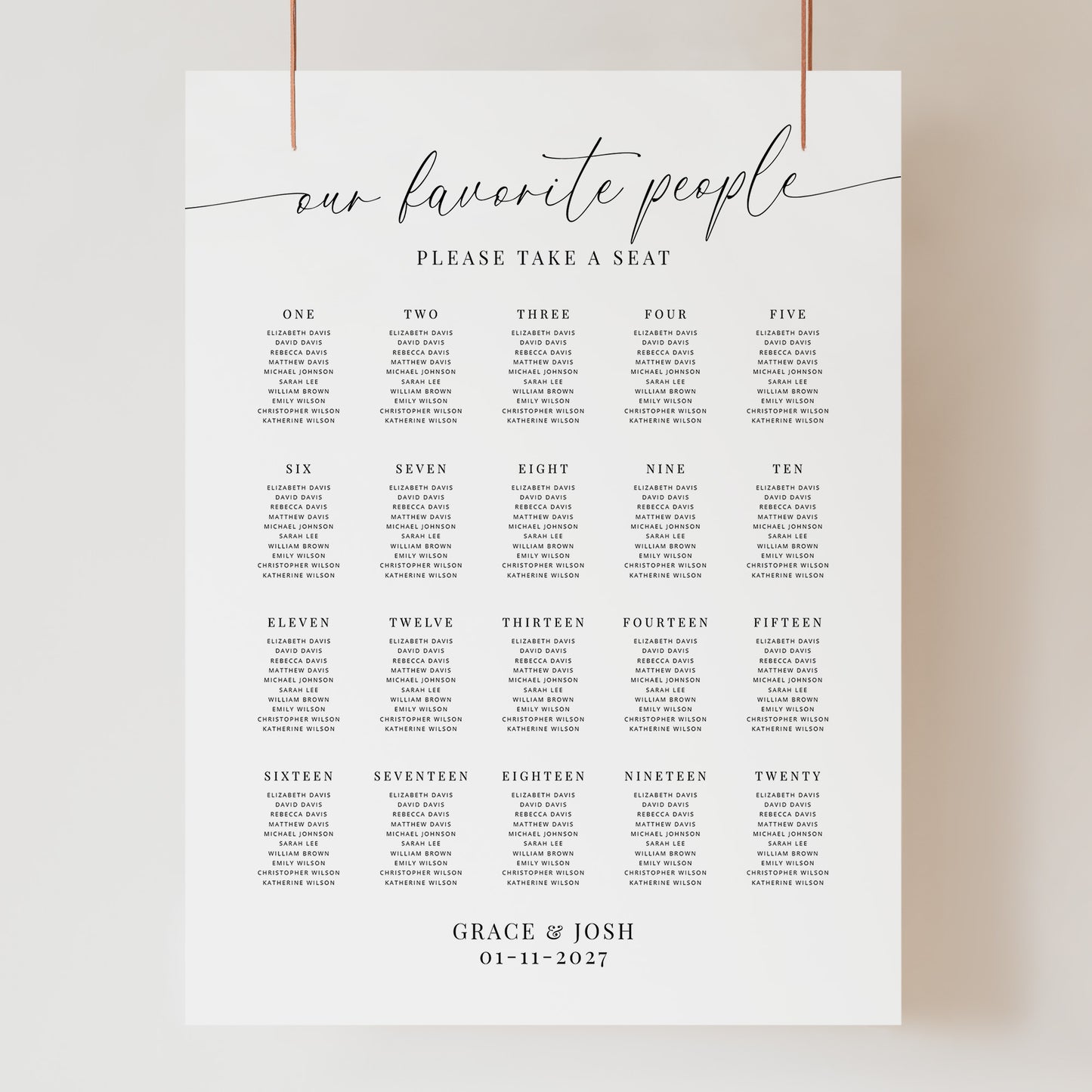 Our Favorite People 20 Table Wedding Seating Chart