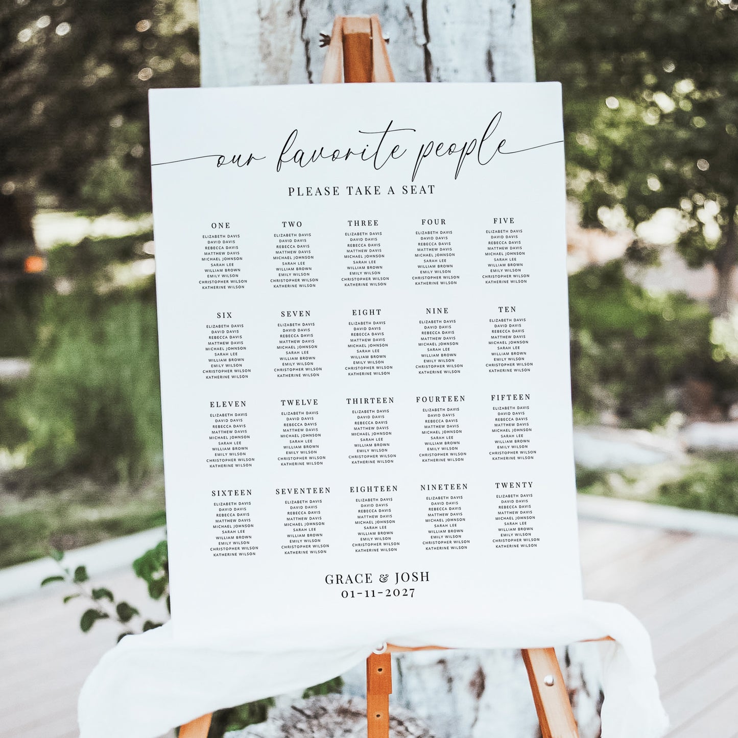 Our Favorite People 20 Table Wedding Seating Chart
