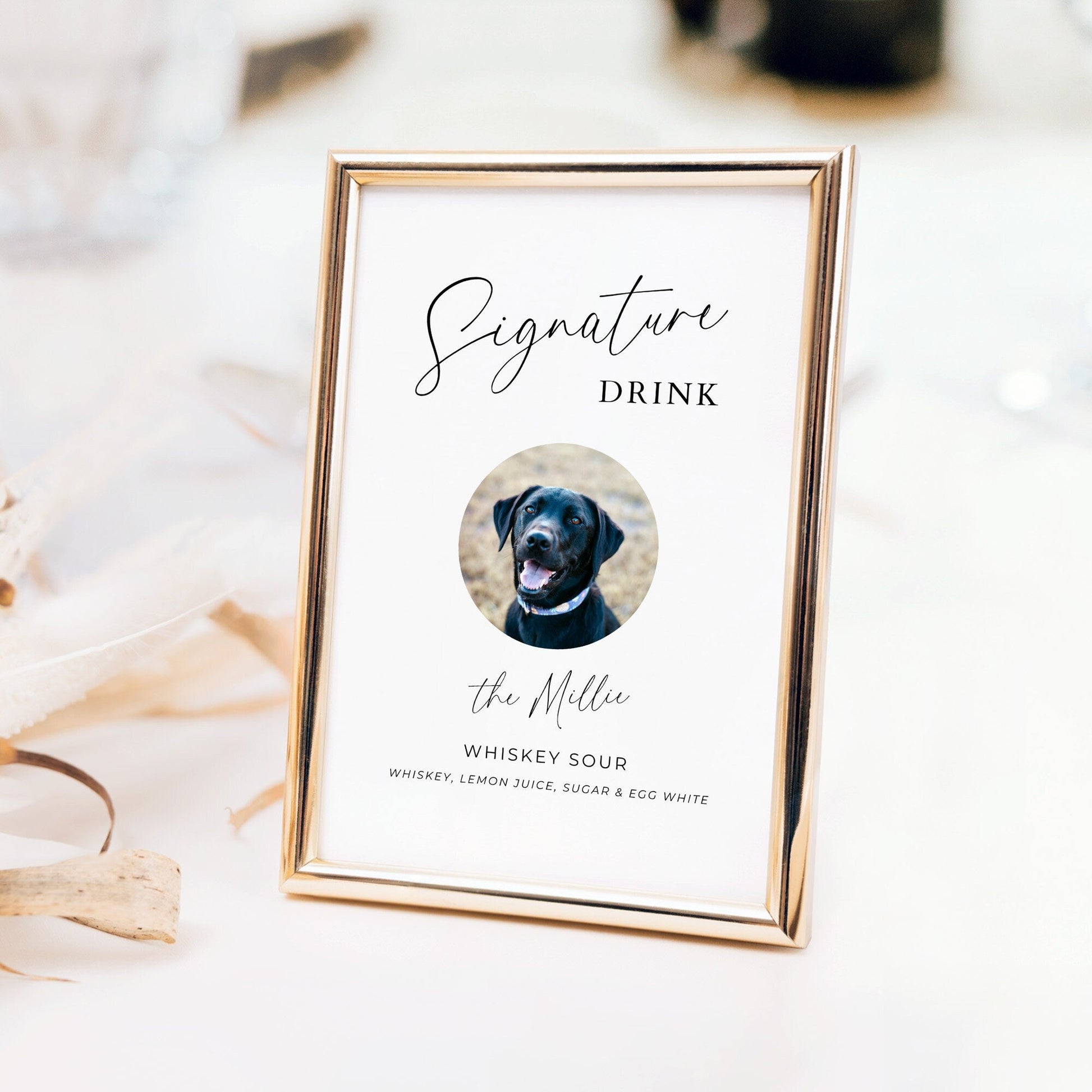 Bar Menu Pet Signature Drink Sign Template, Dog or Cat Cocktail Menu for Wedding Reception or Engagement Party
