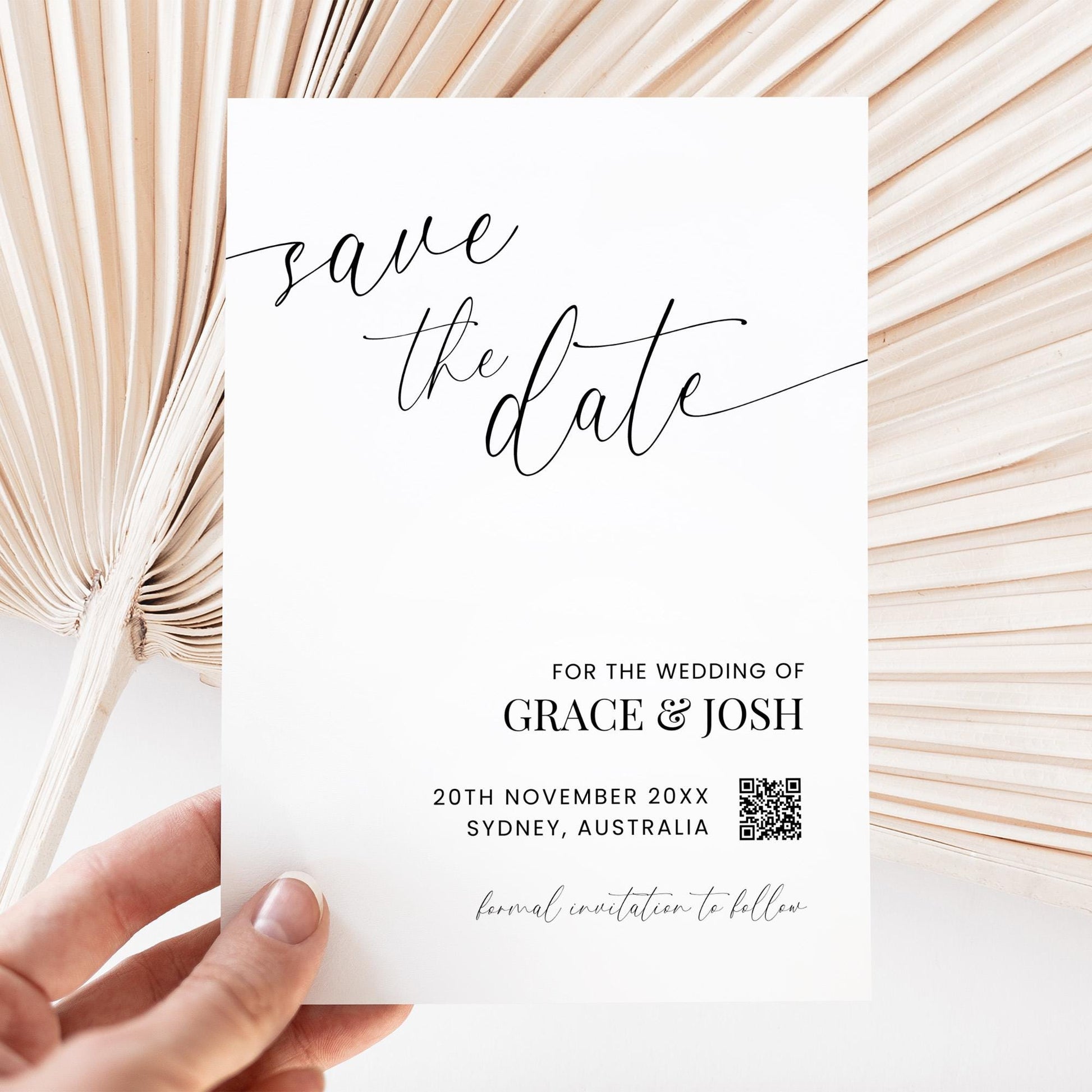 Photo Save The Date with QR Scan Code Card Template, Elegant Minimalist Save Our Date with Picture, Simple DIY Printable Wedding Stationery