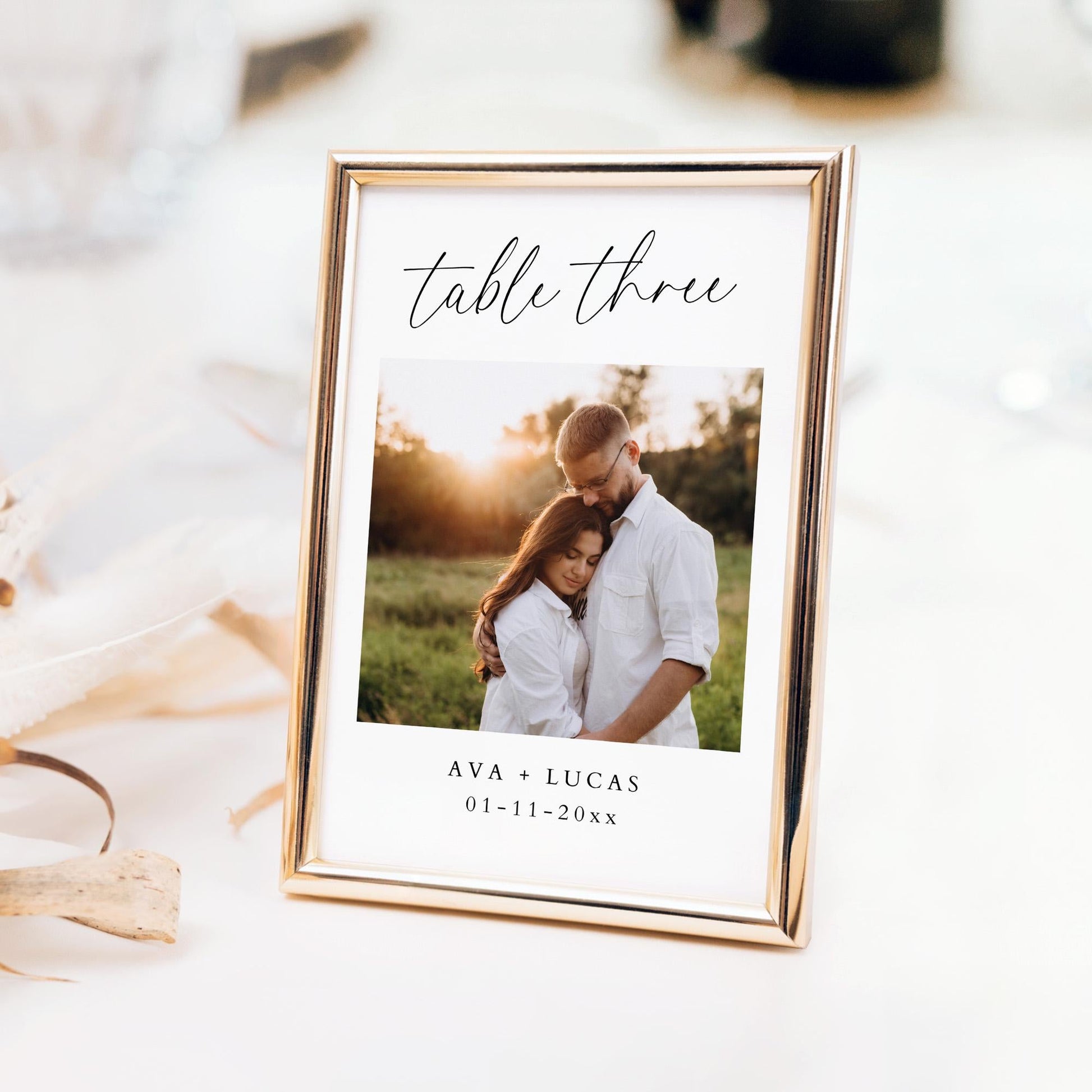 Photo Table Number Card Template, Minimalist Printable Table Number Sign for Wedding Reception or Rehearsal Dinner, Custom Editable Template