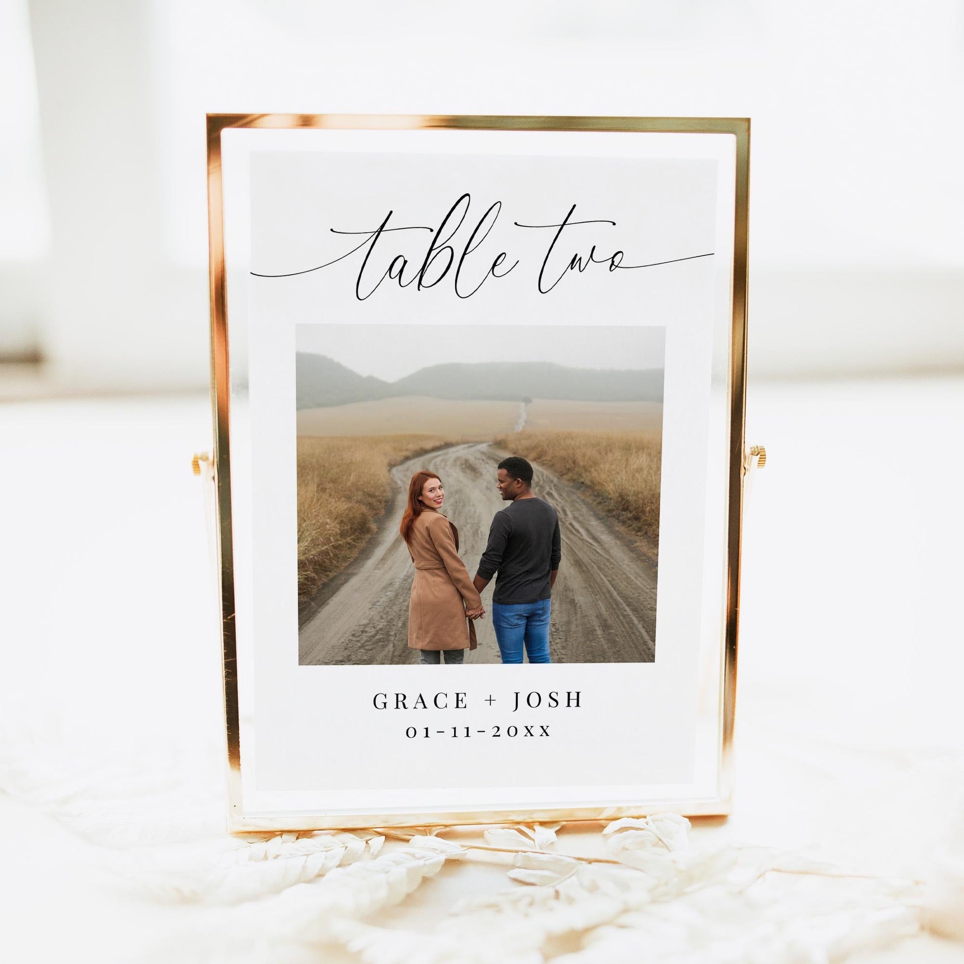 Elegant Photo Table Number Card Editable Template, Custom Minimalist Printable Table Number Sign for Wedding Reception or Rehearsal Dinner
