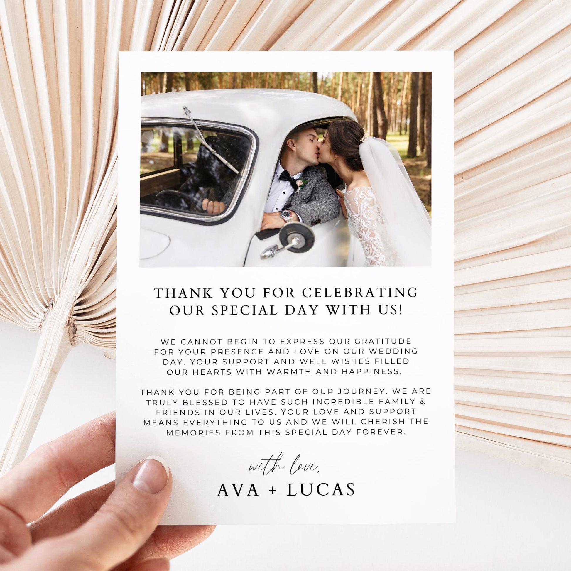 Photo Thank You Card Template Double Sided, Modern Minimalist Wedding Thank Yous, Elegant Thank You For Attending Note with Picture Collage