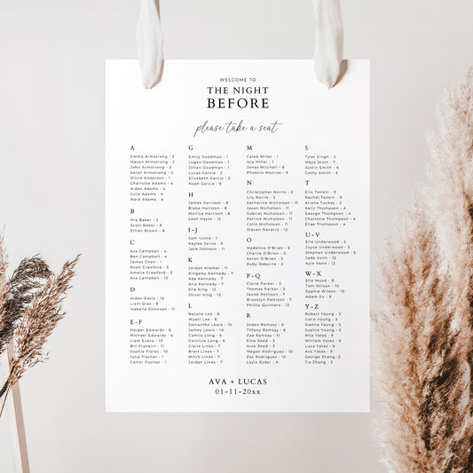The Night Before Rehearsal Dinner Alphabetical Seating Chart Template