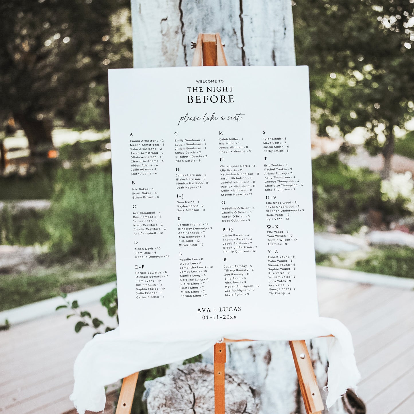 The Night Before Rehearsal Dinner Alphabetical Seating Chart Template