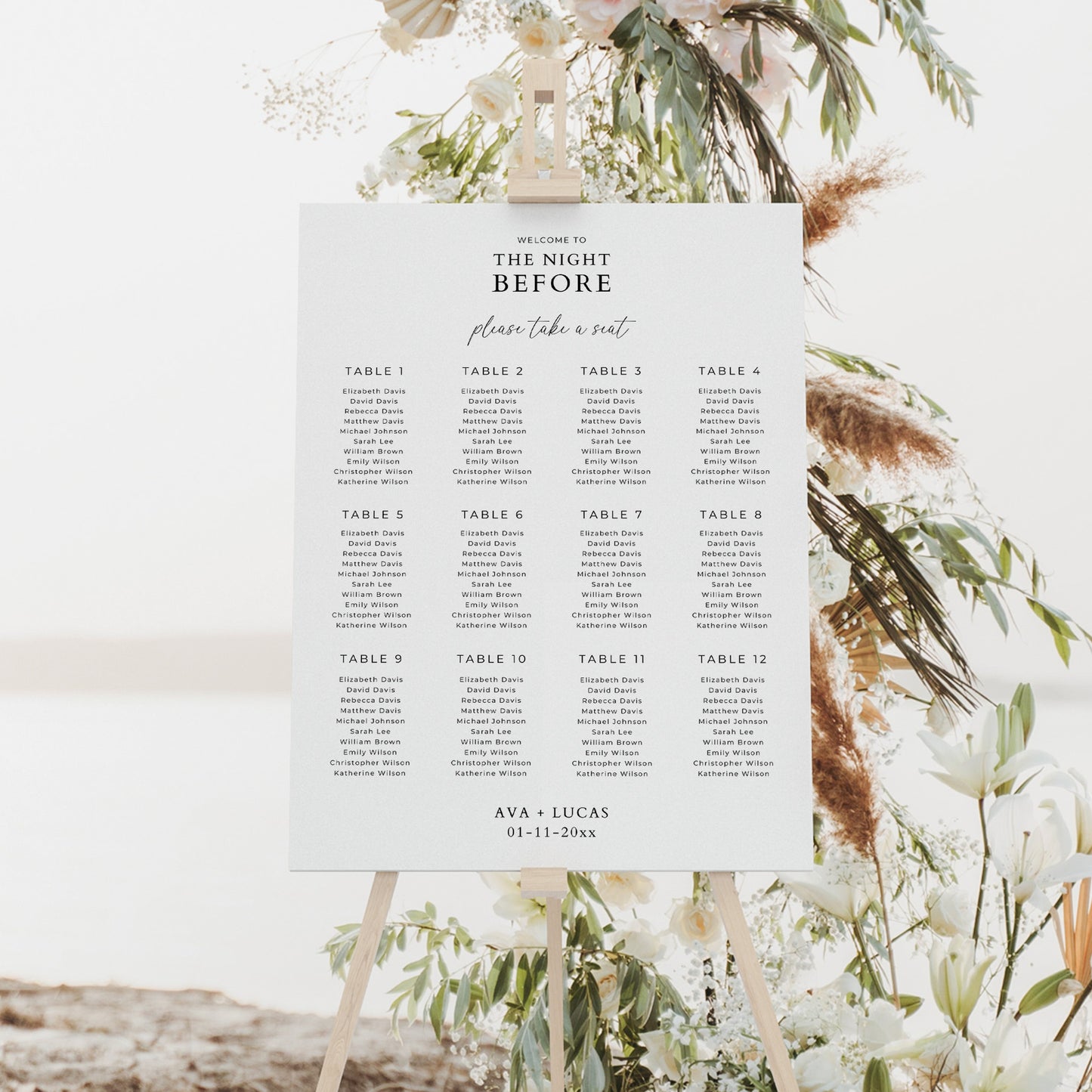 The Night Before Rehearsal Dinner Seating Chart Template