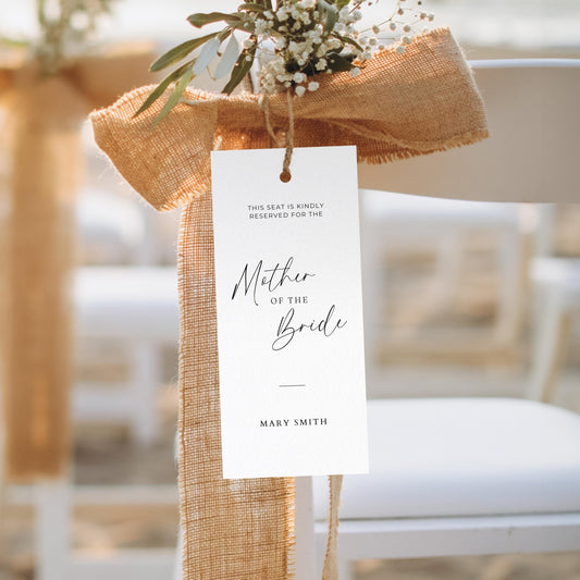 Reserved Seating Tag Template, Modern Minimalist Wedding Ceremony Seat Chair Reservation Tag, Printable This Row Is Reserved for Family Sign
