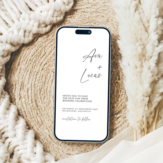 Save The Date Digital Template, Modern Minimalist Electronic Text Message Save Our Date Invitation, Downloadable Cell Phone Invite