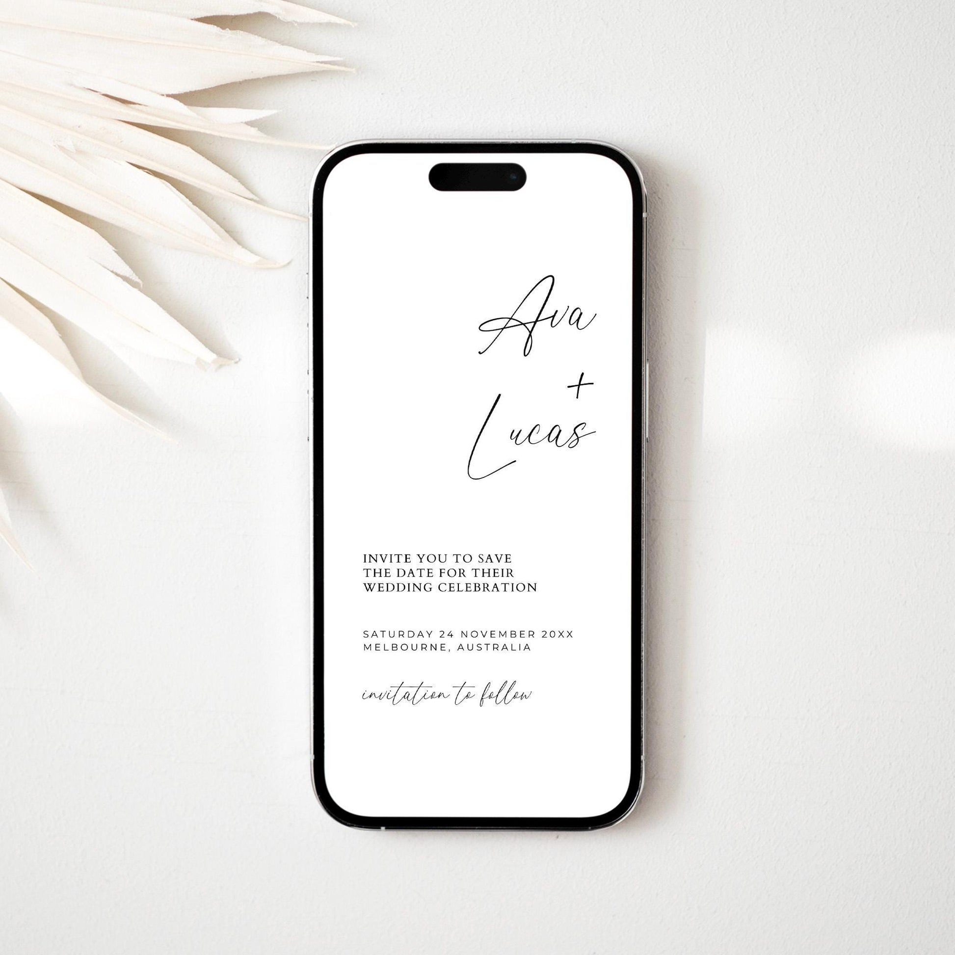 Save The Date Digital Template, Modern Minimalist Electronic Text Message Save Our Date Invitation, Downloadable Cell Phone Invite