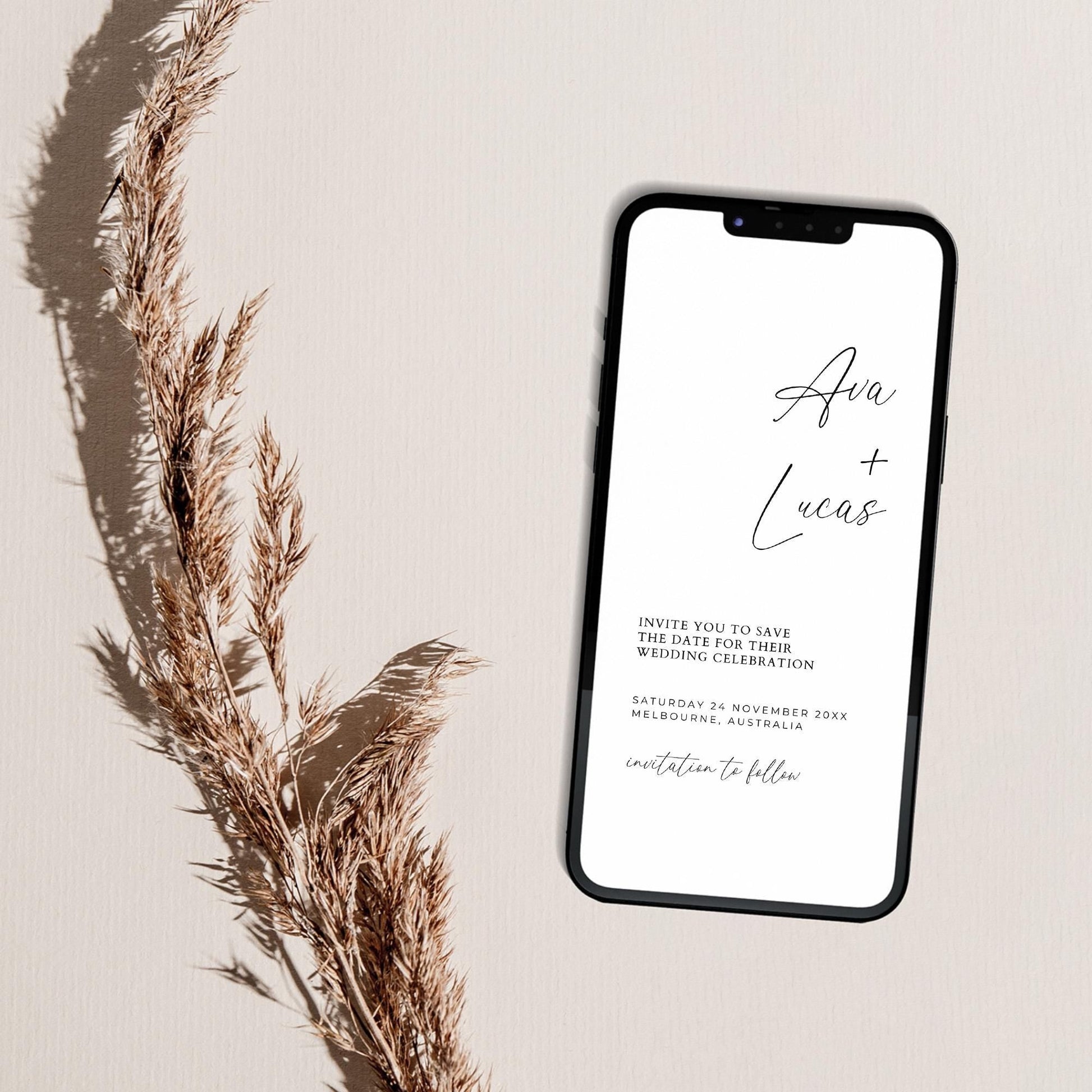Save The Date Digital Template, Modern Minimalist Electronic Text Message Save Our Date Invitation, Downloadable Cell Phone Invite