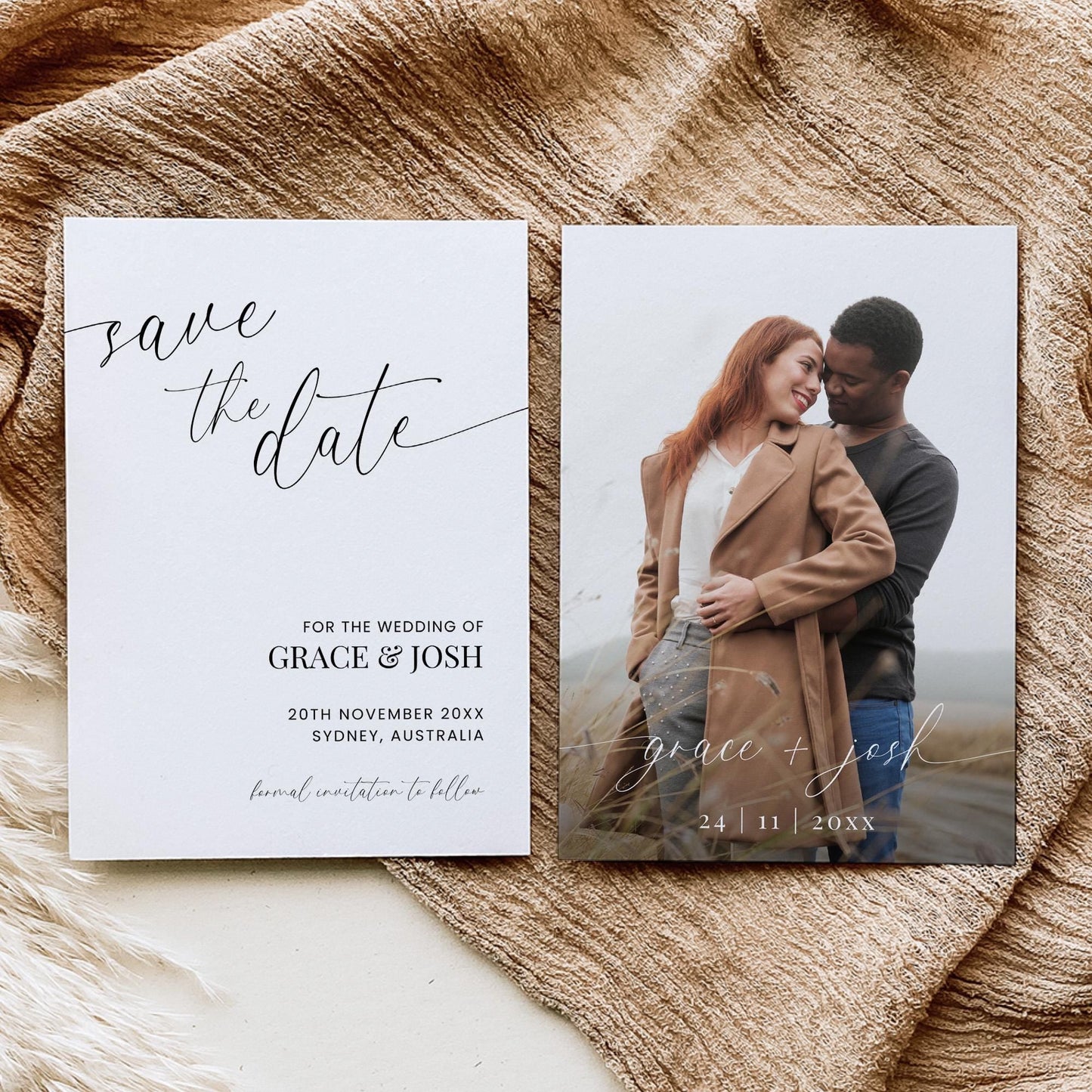 Save The Date Invite with Photo, Elegant Wedding Double Sided Save Our Date Card Template with Picture, Simple Printable DIY Save The Date