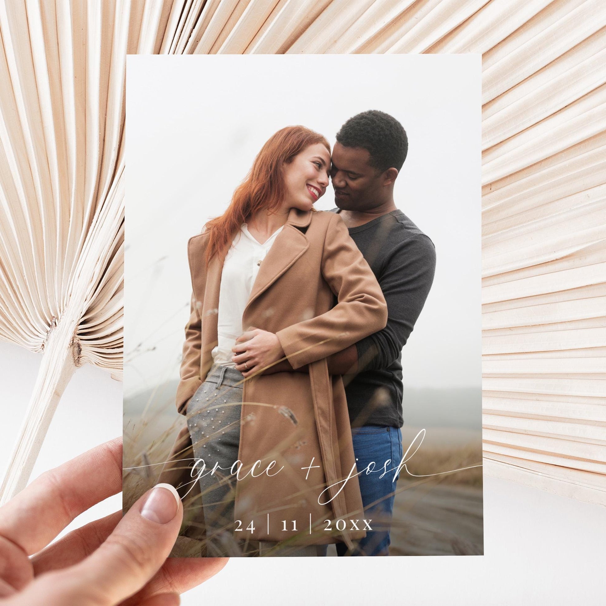 Save The Date Invite with Photo, Elegant Wedding Double Sided Save Our Date Card Template with Picture, Simple Printable DIY Save The Date
