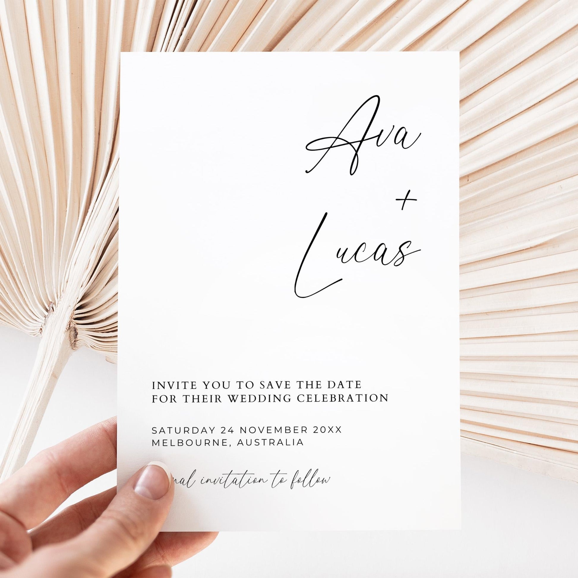 Save The Date Template with Photo, Modern Simple Double Sided Save Our Wedding Date Card, Customizable Minimalist Invitation with Picture