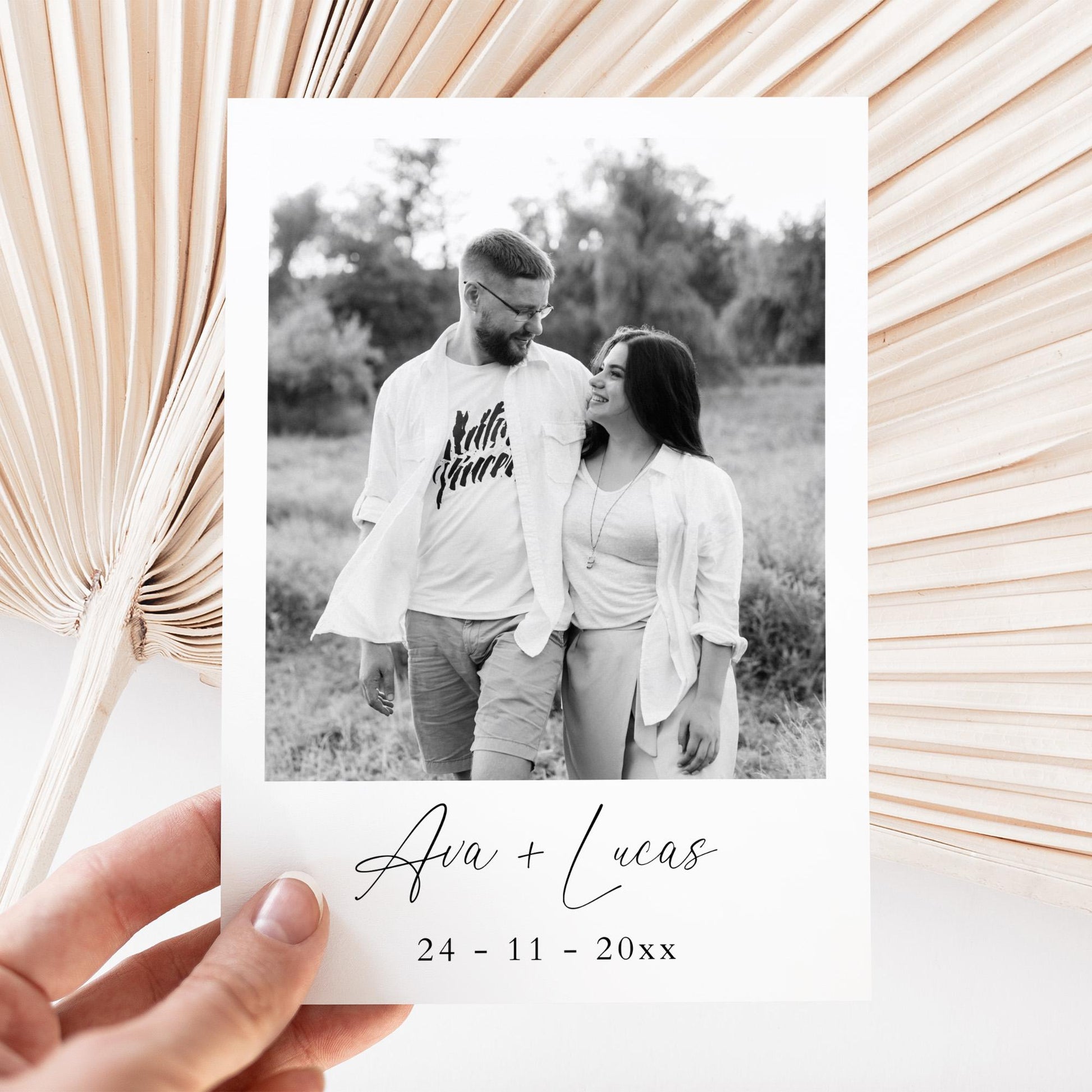 Save The Date Template with Photo, Modern Simple Double Sided Save Our Wedding Date Card, Customizable Minimalist Invitation with Picture