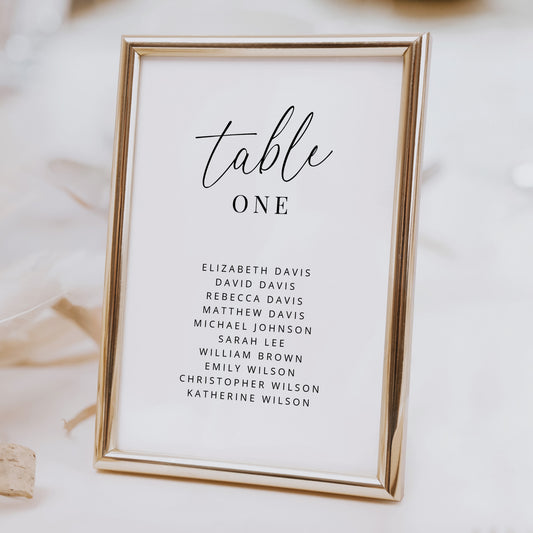 Table Number Cards with Names