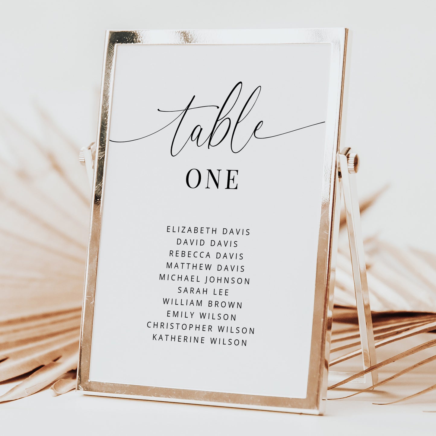 Table Number Cards with Names