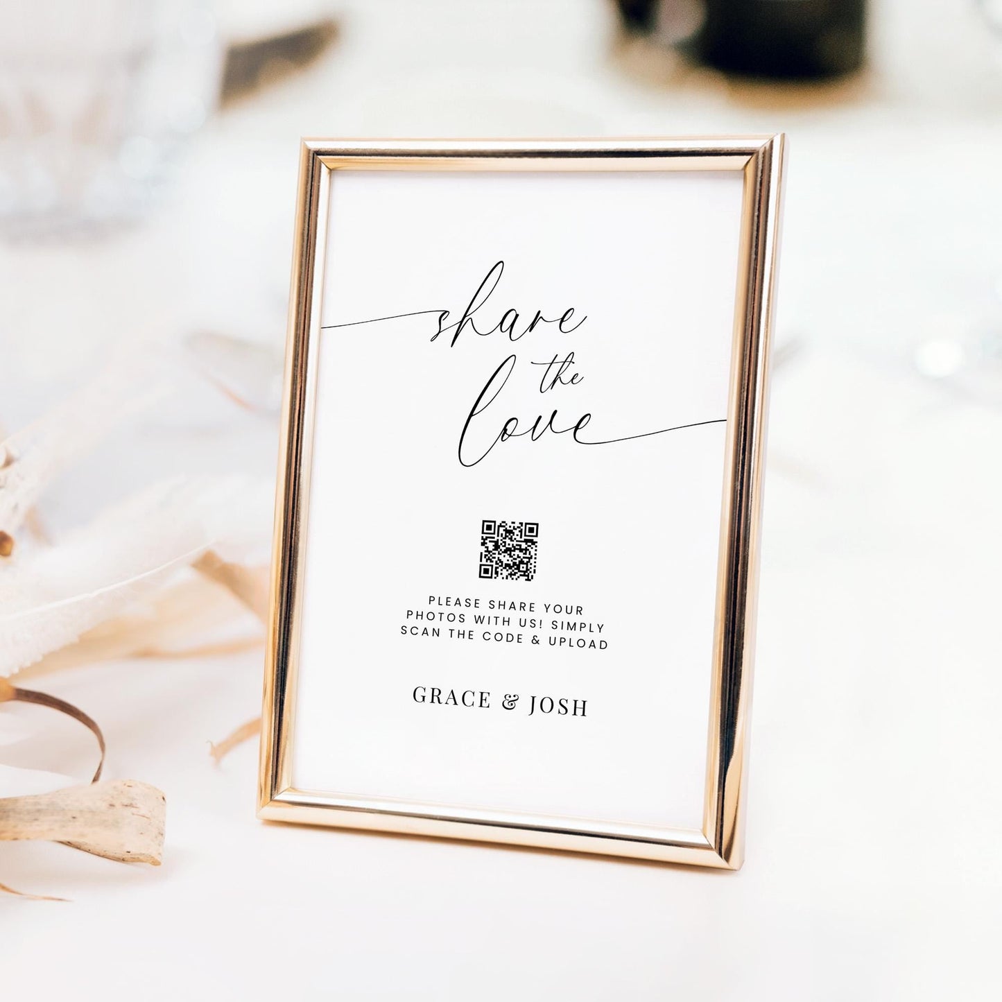 Share The Love Photo QR Code Sign Template for Wedding Reception or Engagement Party